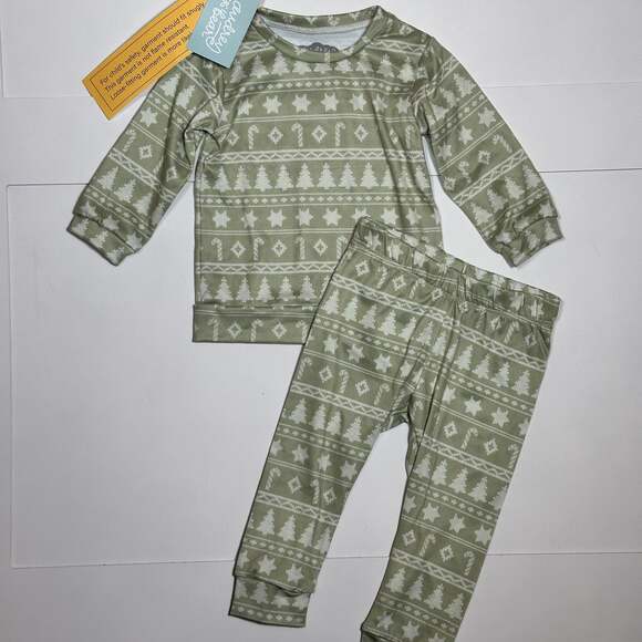 Audrey & Bear Other - NWT Audrey & Bear Baby Sage Green Fair Isle 2-Piece Pajama Set Size 6-9M